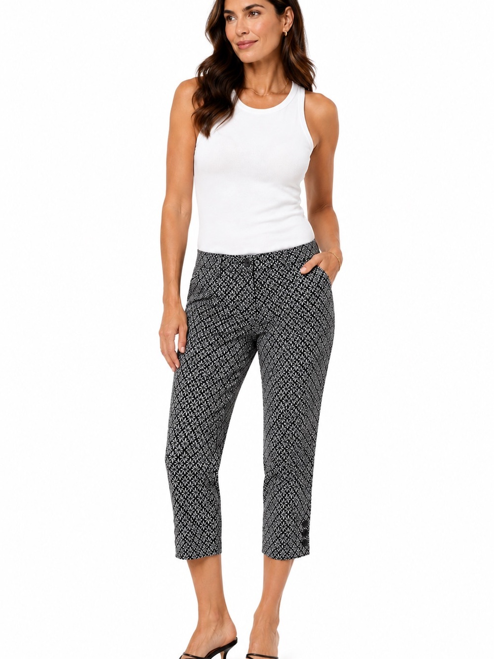 Talbots Weekend Chino Navy Blue Flower Print Cropped cotton Pants‎ 10